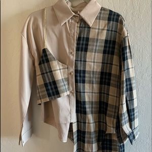 Assymetrical camel shirt with plaid size s